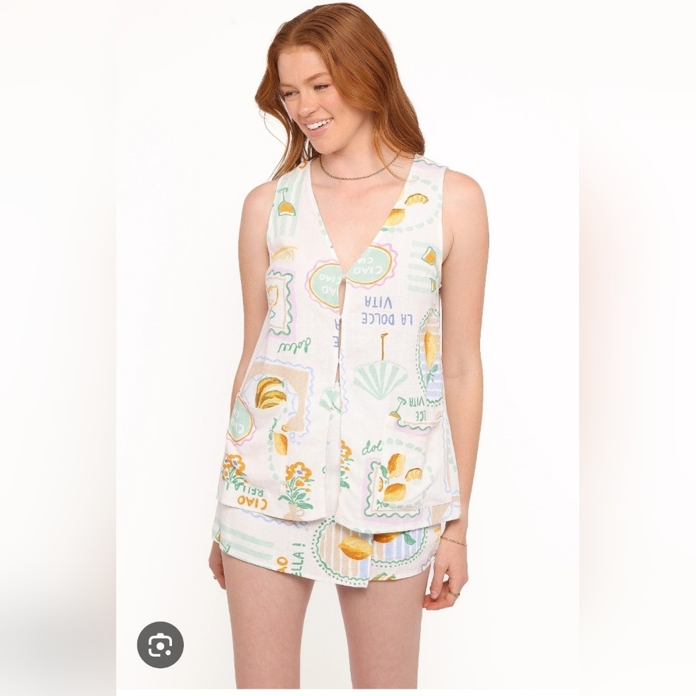 Paper Heart multicolor fruit print sleeveless vest top size L
